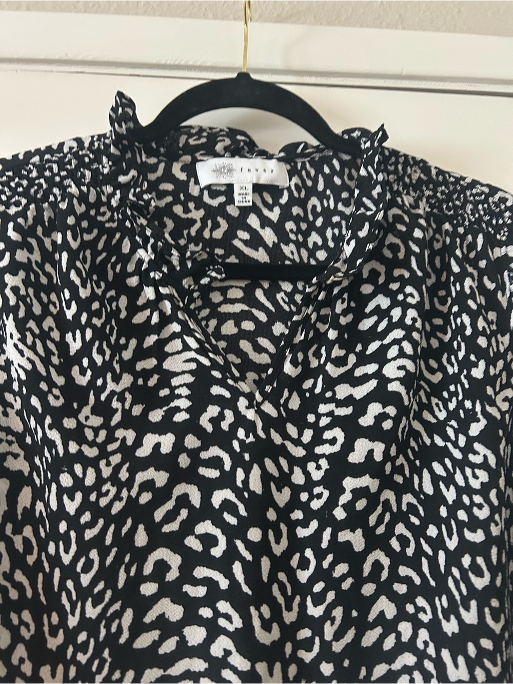 Fever Black and White Leopard-Print Tunic Top